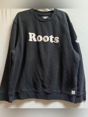 Roots Black Logo Cotton Fleece Casual Sweatshirt XXL